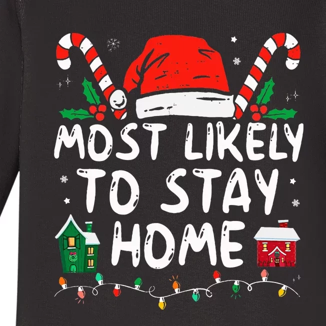 Most Likely To Stay Home Christmas Matching Family Pajamas Baby Long Sleeve Bodysuit