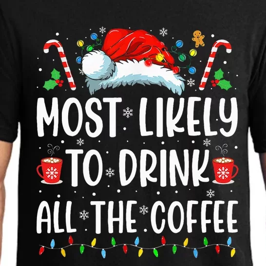 Most Likely To Drink All The Coffee Funny Family Christmas Pajama Set