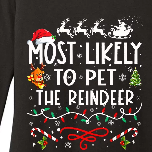 Most Likely To Pet The Reindeer Family Christmas Womens CVC Long Sleeve Shirt