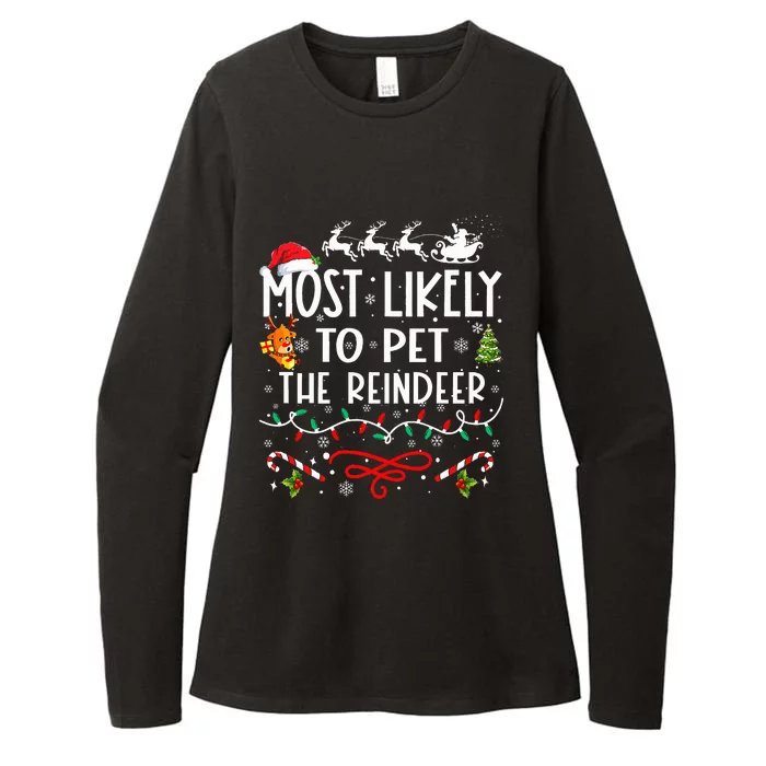 Most Likely To Pet The Reindeer Family Christmas Womens CVC Long Sleeve Shirt