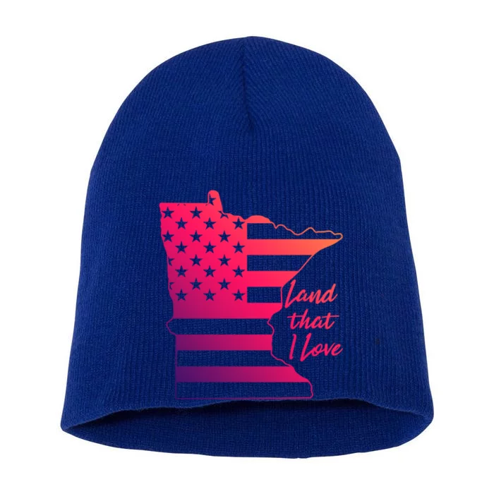 Minnesota Land That I Love American Flag Mn Graphic Great Gift Short Acrylic Beanie