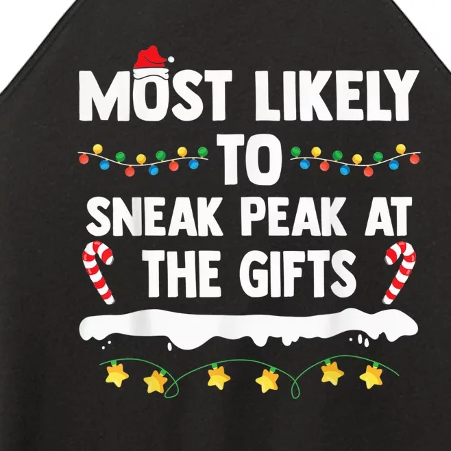 Most Likely To Sneak Peak At The Matching Family Christmas Women’s Perfect Tri Rocker Tank