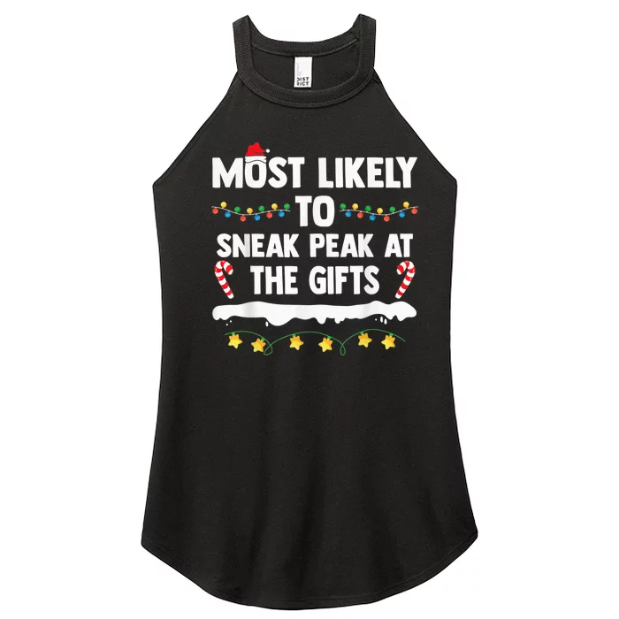 Most Likely To Sneak Peak At The Matching Family Christmas Women’s Perfect Tri Rocker Tank