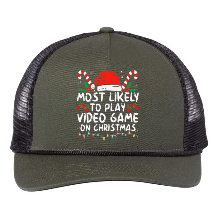 Most Likely To Play Video Game On Christmas Santa Gaming Retro Rope Trucker Hat Cap