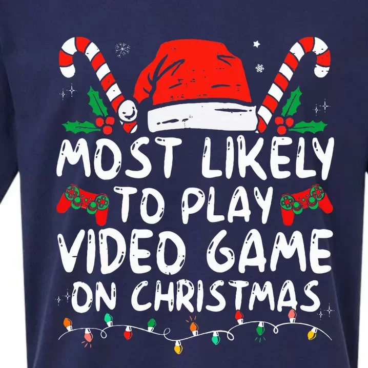 Most Likely To Play Video Game On Christmas Santa Gaming Sueded Cloud Jersey T-Shirt