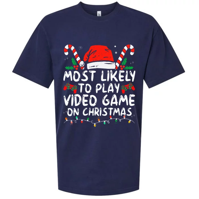 Most Likely To Play Video Game On Christmas Santa Gaming Sueded Cloud Jersey T-Shirt