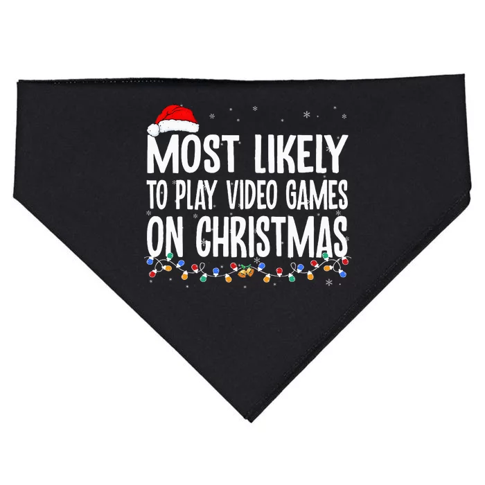 Most Likely To Play Video Games On Christmas Xmas Lights USA-Made Doggie Bandana