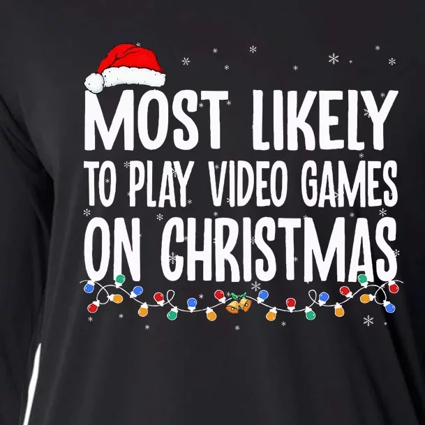 Most Likely To Play Video Games On Christmas Xmas Lights Cooling Performance Long Sleeve Crew