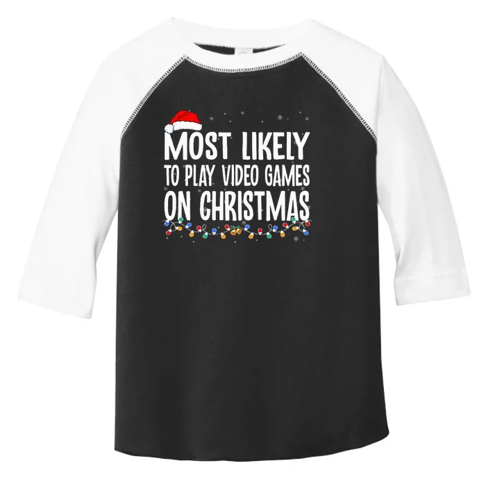 Most Likely To Play Video Games On Christmas Xmas Lights Toddler Fine Jersey T-Shirt