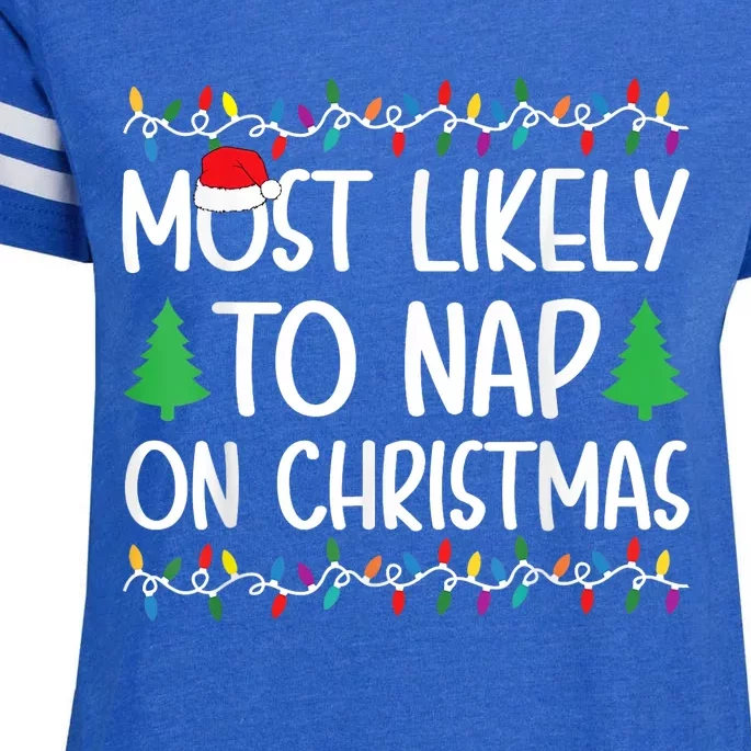 Most Likely To Nap On Christmas Enza Ladies Jersey Football T-Shirt