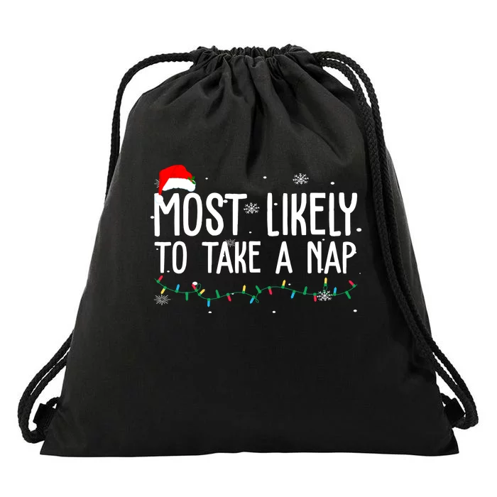 Most Likely To Take A Nap Funny Christmas Drawstring Bag