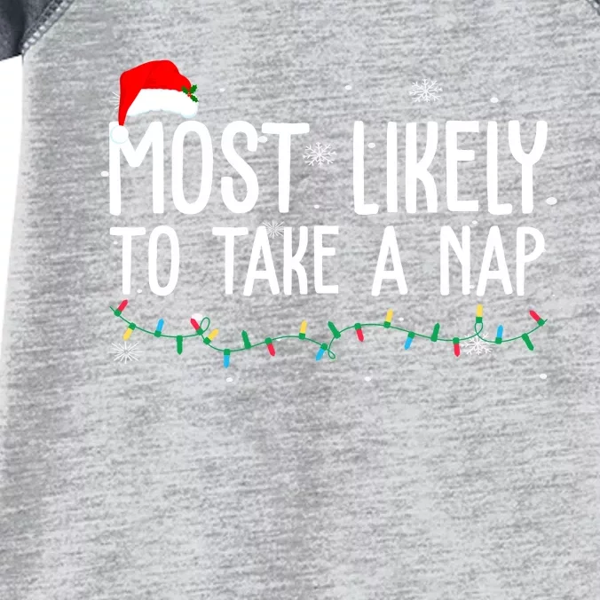 Most Likely To Take A Nap Funny Christmas Infant Baby Jersey Bodysuit