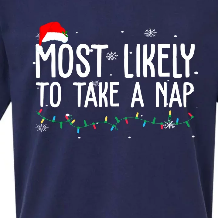 Most Likely To Take A Nap Funny Christmas Sueded Cloud Jersey T-Shirt