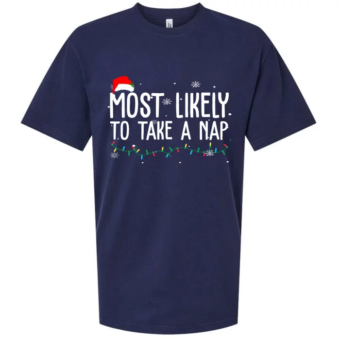 Most Likely To Take A Nap Funny Christmas Sueded Cloud Jersey T-Shirt