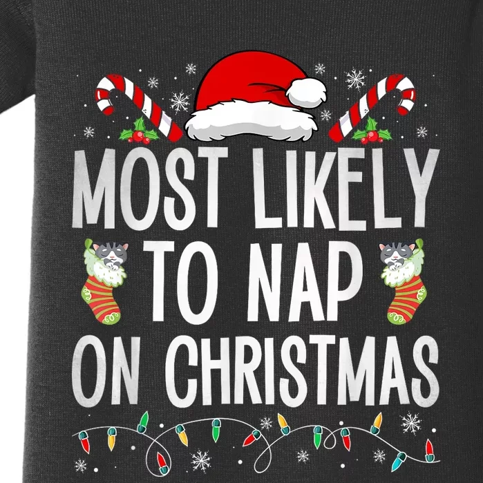 Most Likely To Nap On Christmas Funny Family Christmas Baby Bodysuit