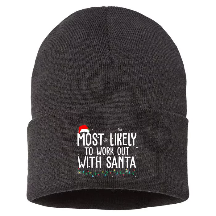 Most Likely To Work Out With Santa Funny Christmas Sustainable Knit Beanie