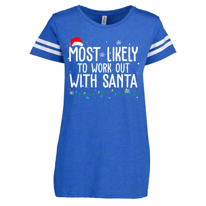 Most Likely To Work Out With Santa Funny Christmas Enza Ladies Jersey Football T-Shirt