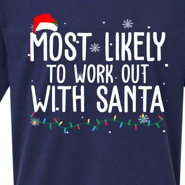 Most Likely To Work Out With Santa Funny Christmas Sueded Cloud Jersey T-Shirt