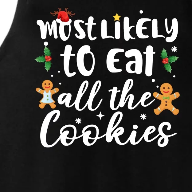 Most Likely To Eat All The Cookies Funny Christmas Ladies Tri-Blend Wicking Tank