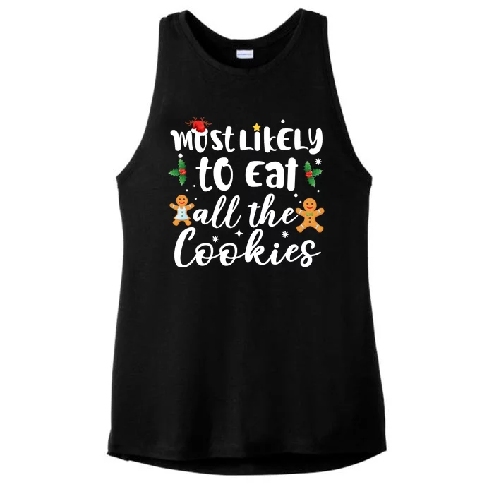 Most Likely To Eat All The Cookies Funny Christmas Ladies Tri-Blend Wicking Tank