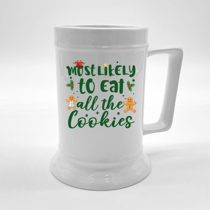 Most Likely To Eat All The Cookies Funny Christmas Front & Back Beer Stein