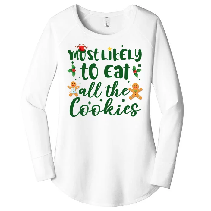 Most Likely To Eat All The Cookies Funny Christmas Women's Perfect Tri Tunic Long Sleeve Shirt