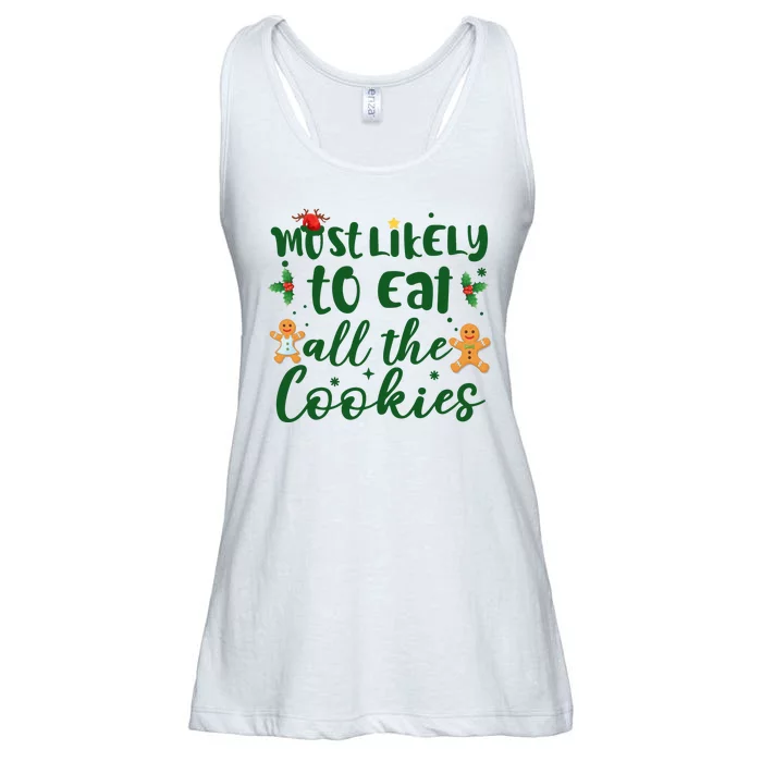 Most Likely To Eat All The Cookies Funny Christmas Ladies Essential Flowy Tank