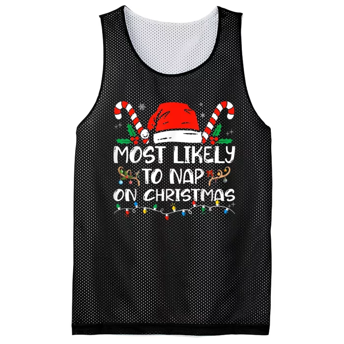 Most Likely To Nap On Christmas Funny Family Christmas Mesh Reversible Basketball Jersey Tank