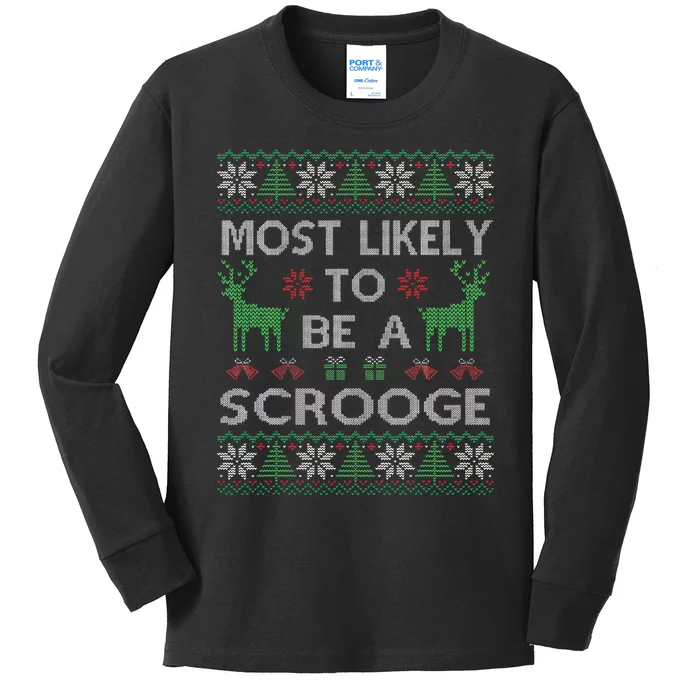 Most Likely To Be A Scrooge Christmas Kids Long Sleeve Shirt