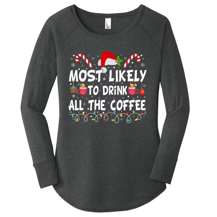 Most Likely To Drink All The Coffee Funny Family Christmas Women's Perfect Tri Tunic Long Sleeve Shirt