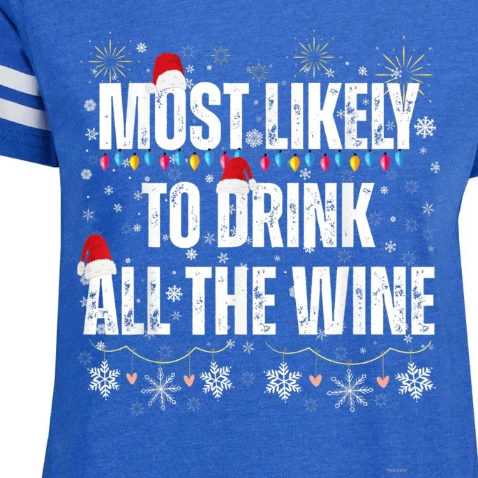 Most Likely To Drink All The Wine Santa Family Matching Enza Ladies Jersey Football T-Shirt