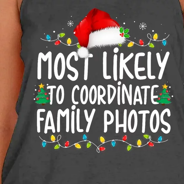 Most Likely To Coordinate Family Photos Christmas Women's Knotted Racerback Tank