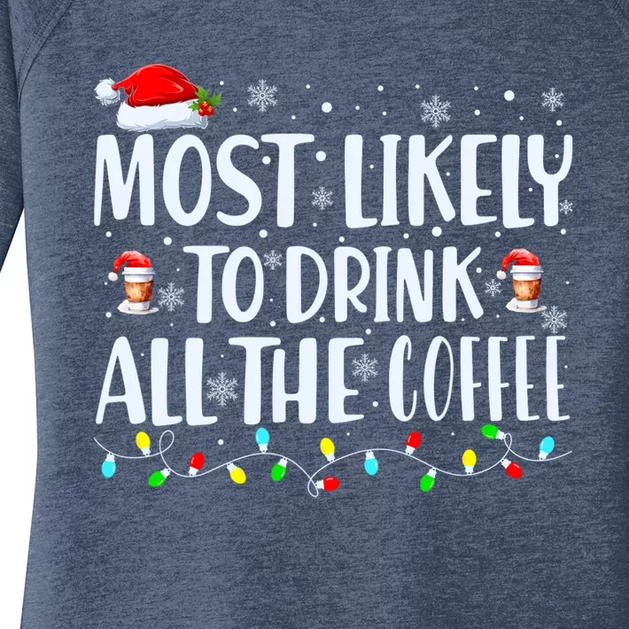 Most Likely To Drink All The Coffee Funny Family Christmas Women's Perfect Tri Tunic Long Sleeve Shirt