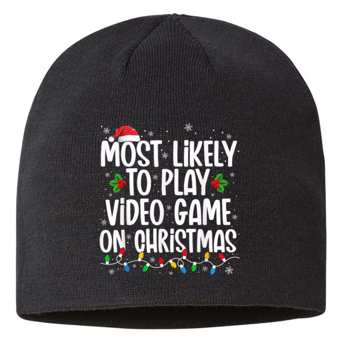 Most Likely To Play Video Game On Christmas Santa Gaming 8 1/2in Sustainable Knit Beanie