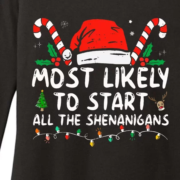 Most Likely To Start All The Shenanigans Family Xmas Holiday Womens CVC Long Sleeve Shirt