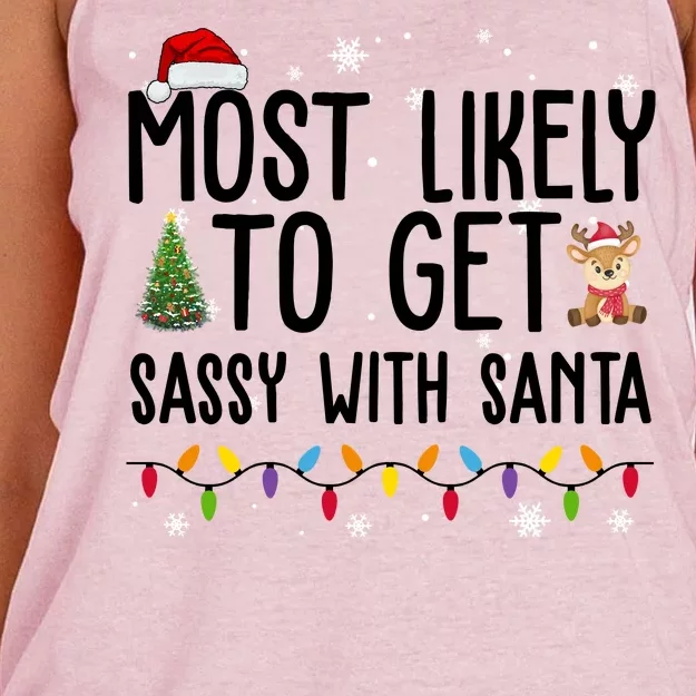 Most Likely To Get Sassy With Santa Funny Christmas Women's Knotted Racerback Tank