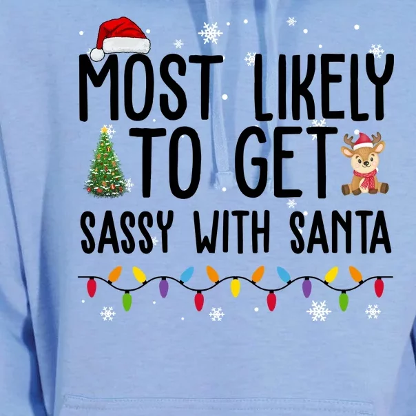 Most Likely To Get Sassy With Santa Funny Christmas Unisex Surf Hoodie