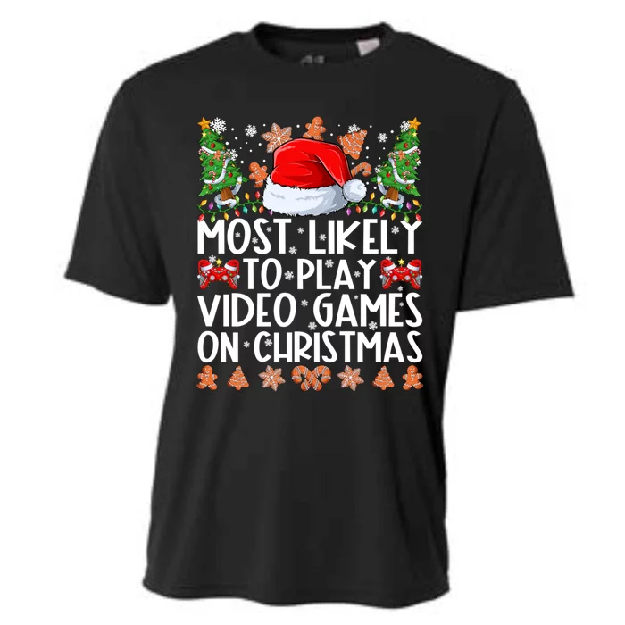 Most Likely To Play Video Games On Christmas Family Pajamas Gift Cooling Performance Crew T-Shirt