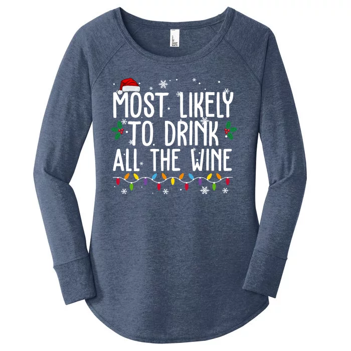 Most Likely To Drink All The Wine Funny Christmas Women's Perfect Tri Tunic Long Sleeve Shirt