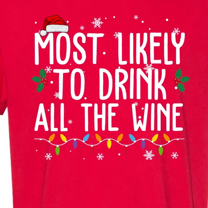 Most Likely To Drink All The Wine Funny Christmas Garment-Dyed Heavyweight T-Shirt