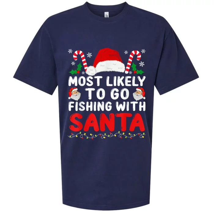 Most Likely To Go Fishing With Santa Fishing Lover Christmas Sueded Cloud Jersey T-Shirt