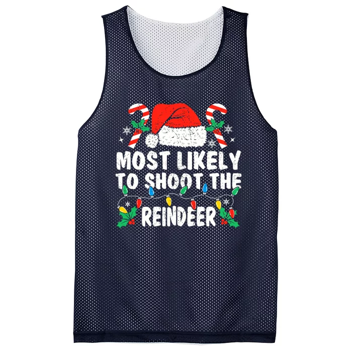 Most Likely To Shoot The Reindeer Family Matching Christmas Mesh Reversible Basketball Jersey Tank