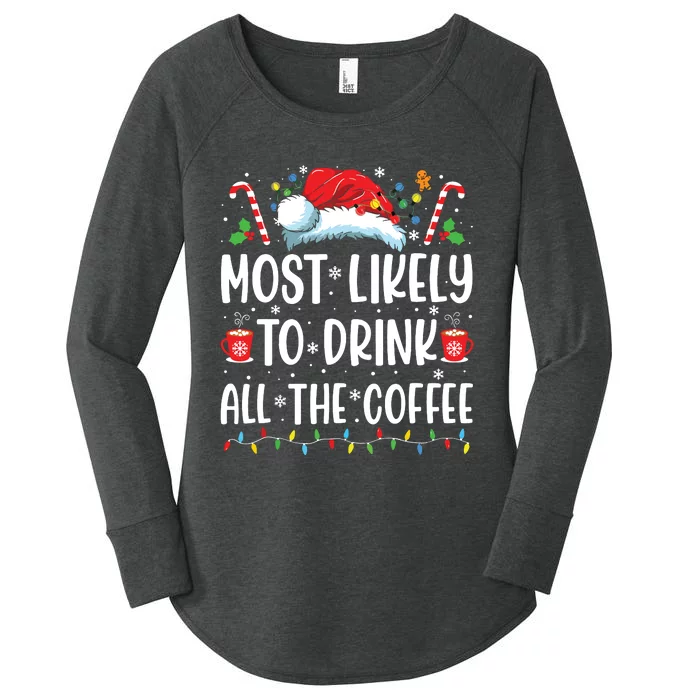 Most Likely To Drink All The Coffee Funny Family Christmas Women's Perfect Tri Tunic Long Sleeve Shirt