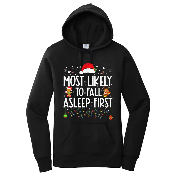 Most Likely To Fall Asleep First Funny Xmas Family Women's Pullover Hoodie