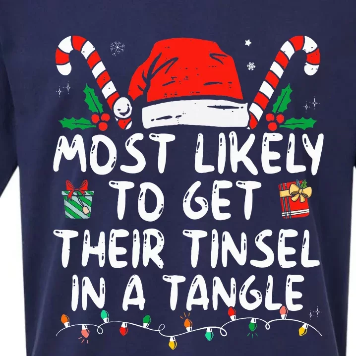 Most Likely To Get Their Tinsel In A Tangle Family Christmas Sueded Cloud Jersey T-Shirt