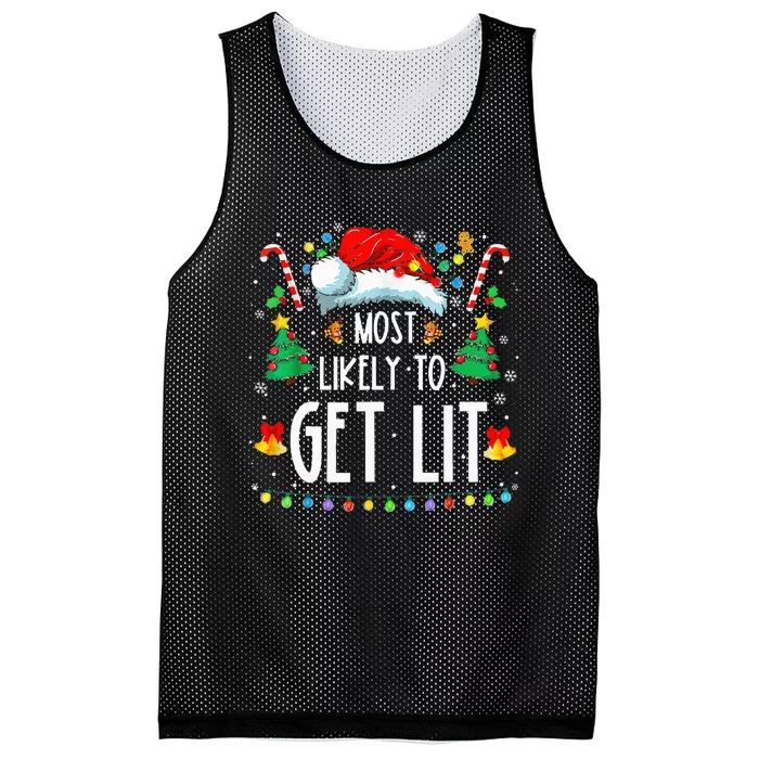 Most Likely To Get Lit Drinking Funny Family Christmas Xmas Mesh Reversible Basketball Jersey Tank