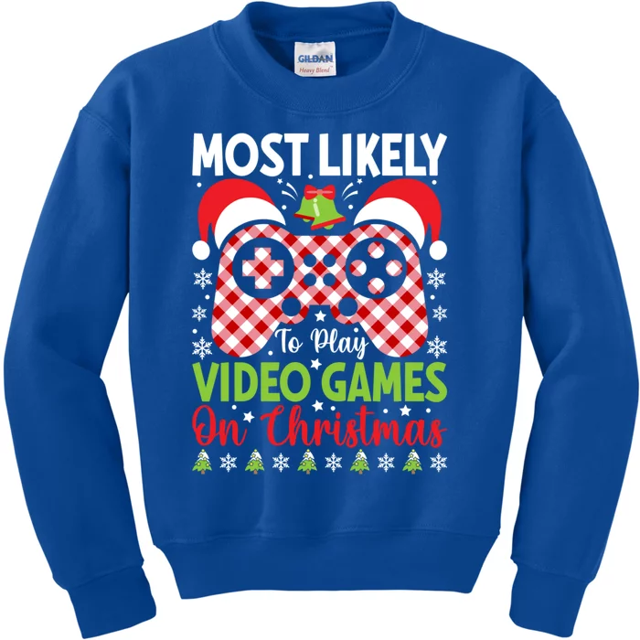 Most Likely To Play Video Games On Christmas Gamer Lovers Gift Kids Sweatshirt