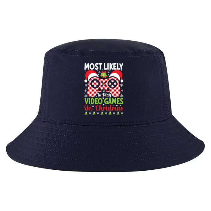 Most Likely To Play Video Games On Christmas Gamer Lovers Gift Cool Comfort Performance Bucket Hat