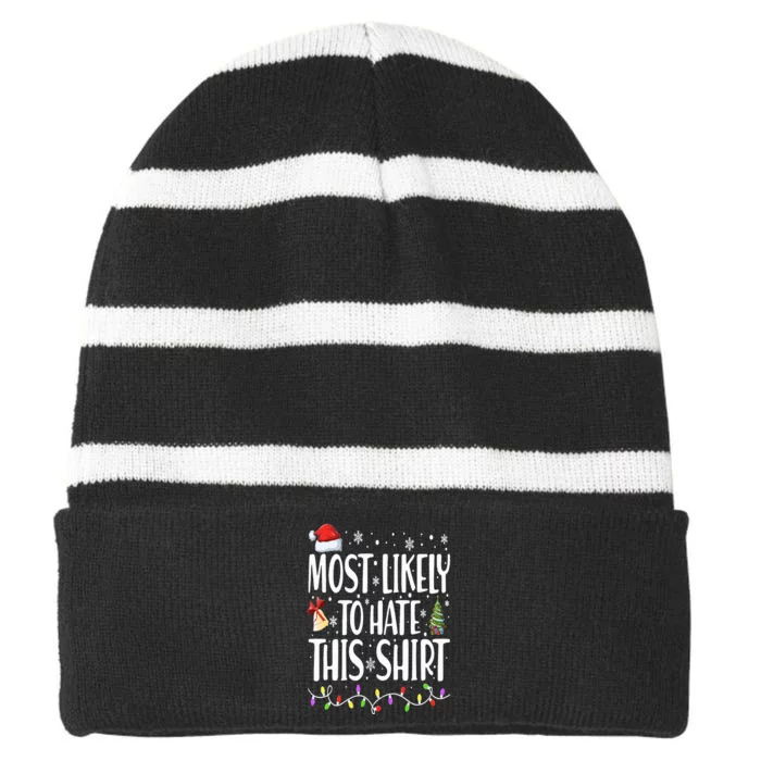 Most Likely To Hate This Xmas Pajamas Striped Beanie with Solid Band