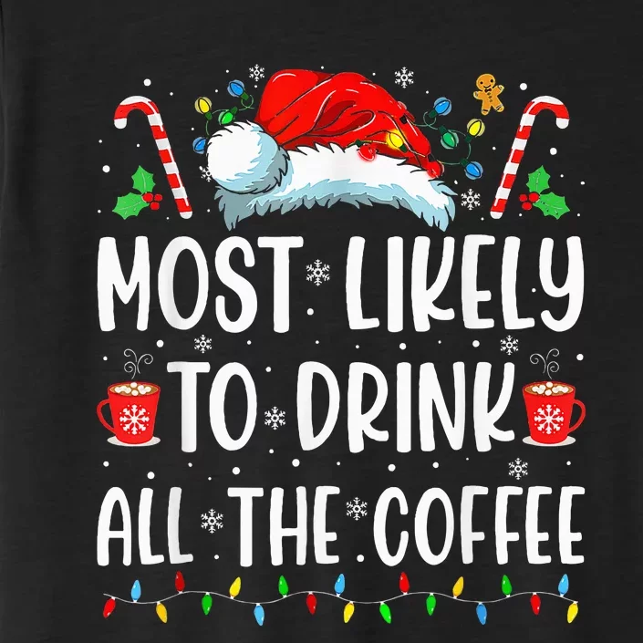 Most Likely To Drink All The Coffee Funny Family Christmas ChromaSoft Performance T-Shirt